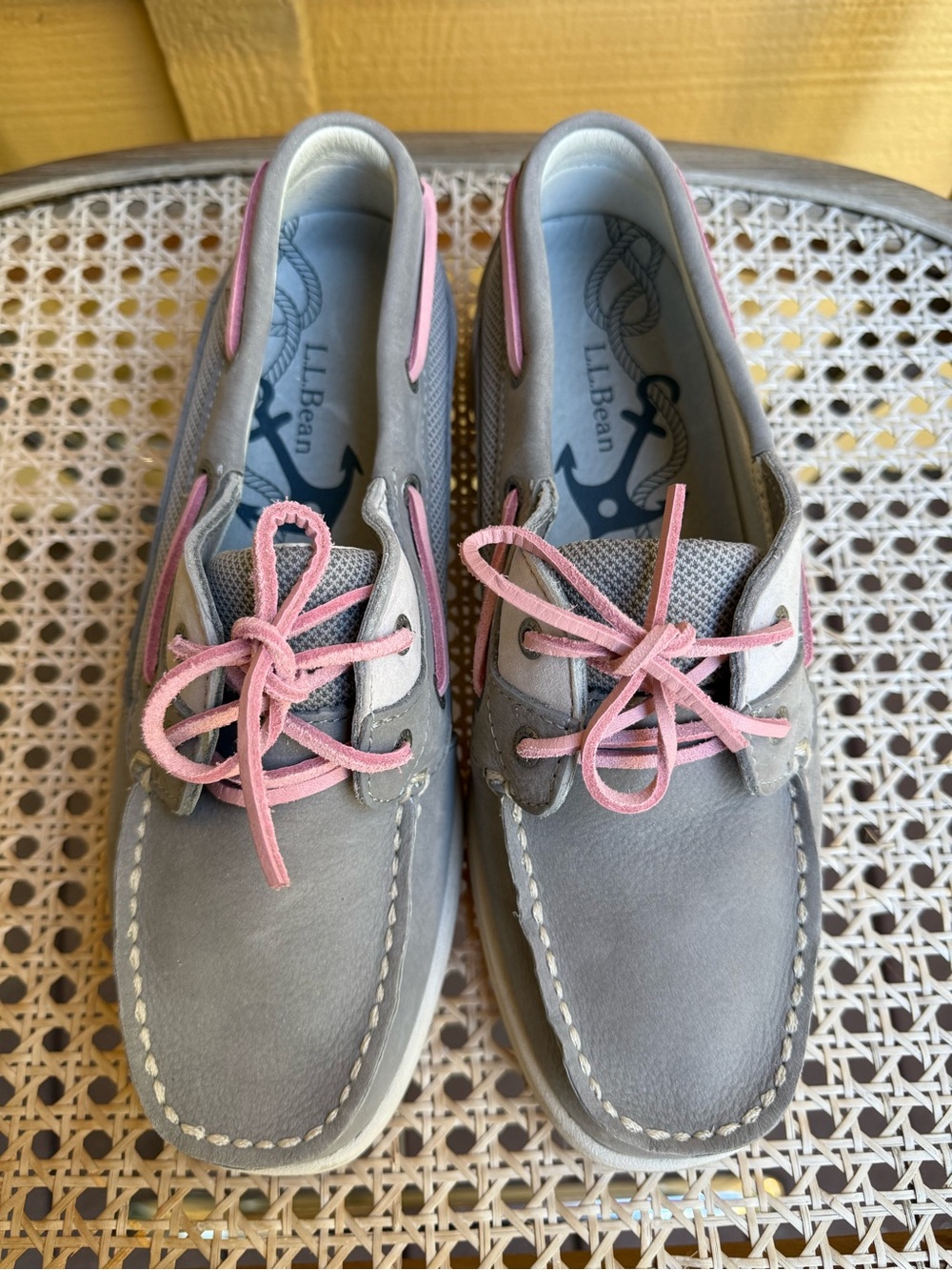 L.L.Bean Lakeside Boat Shoes Women’s 8.5 Wide Gray Pink Leather Deck Loafers